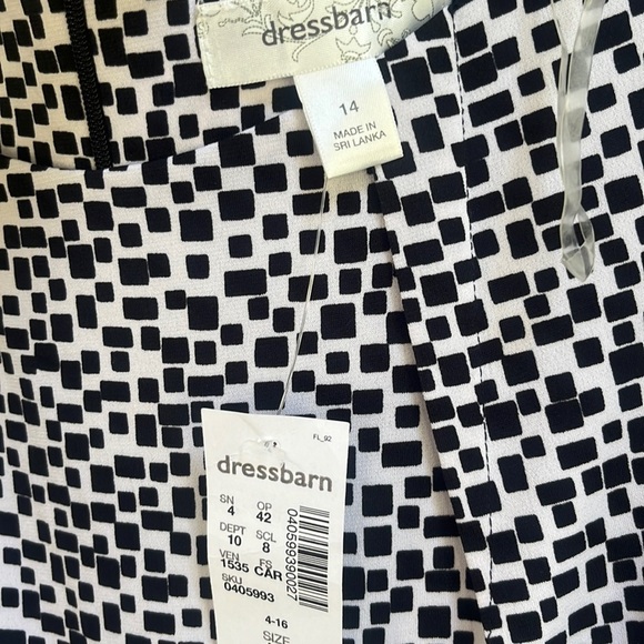 Dressbarn black white swing dress red belt cap sleeves geometric print NWT midi - Picture 7 of 13